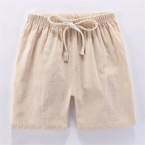 Pantalones cortos para niños y niñas, pantalones cortos deportivos de lino y algodón para verano, finos, transpirables, con cintura elástica, para playa, pantalones cortos informales sueltos para chico