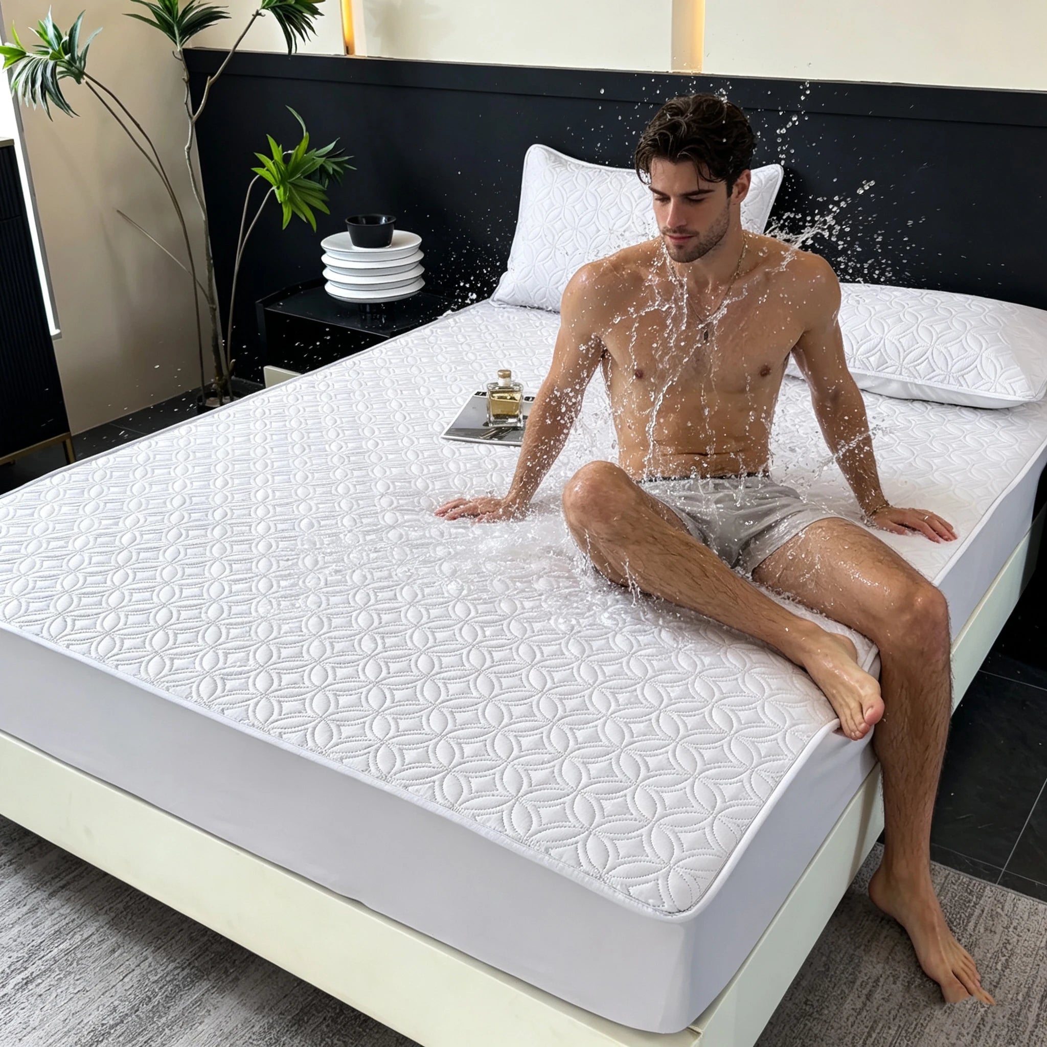 1 pieza de sábana ajustable de lujo, ultrasuave, cómoda e impermeable, y funda de colchón gruesa (funda de almohada no incluida), juego de ropa de cama de color liso, funda de colchón todo incluido, agradable para la piel