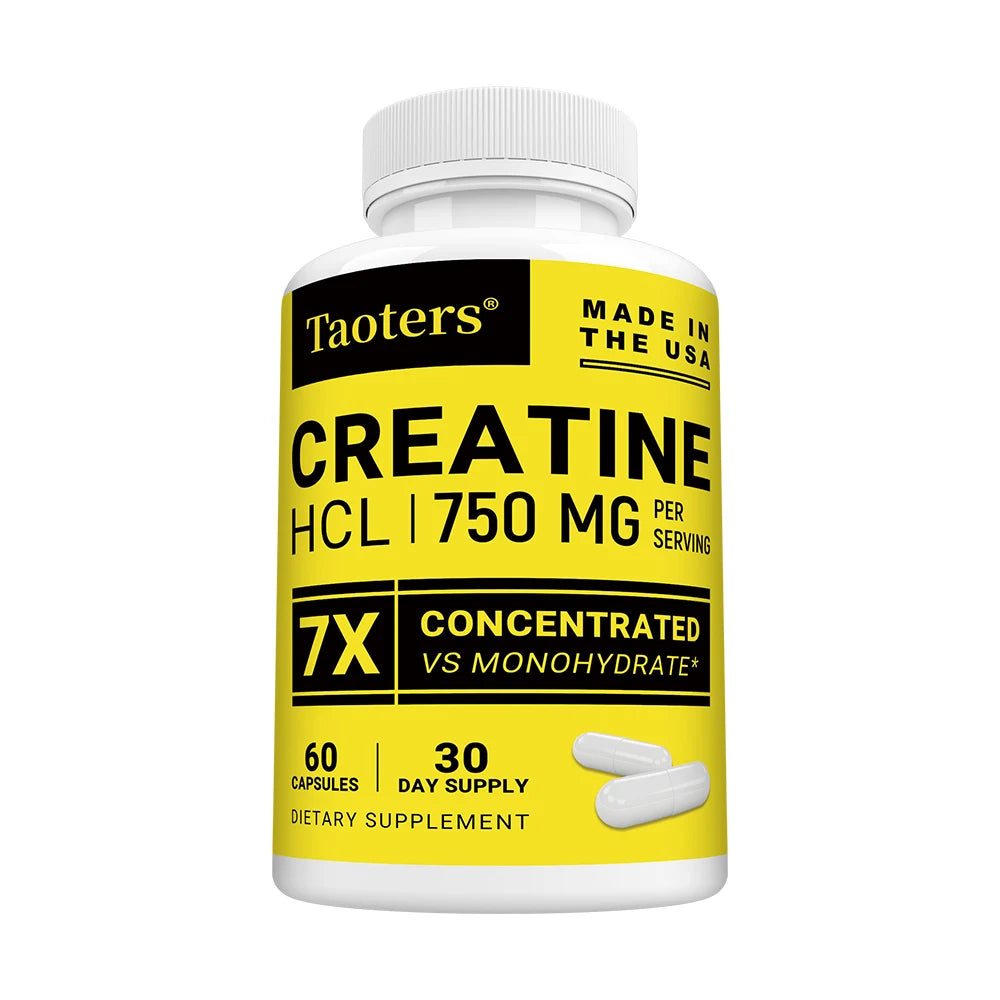 Cápsulas de creatina HCL-750 mg, soporte de energía muscular, cognitiva y celular, aumenta la energía, la resistencia y mejora el rendimiento atlético