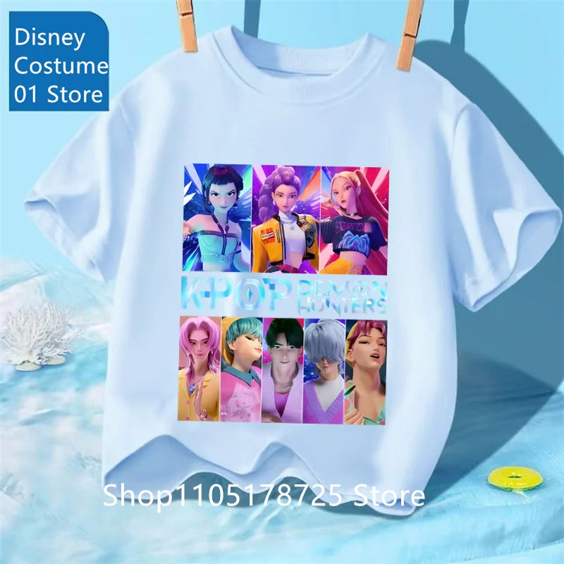 Camiseta con Estampado de Demon Hunters de Kpop, Ropa de Verano para Niños, Camiseta de la Película 2025, Camiseta de Manga Corta para Niñas y Niños, Camiseta Cómoda