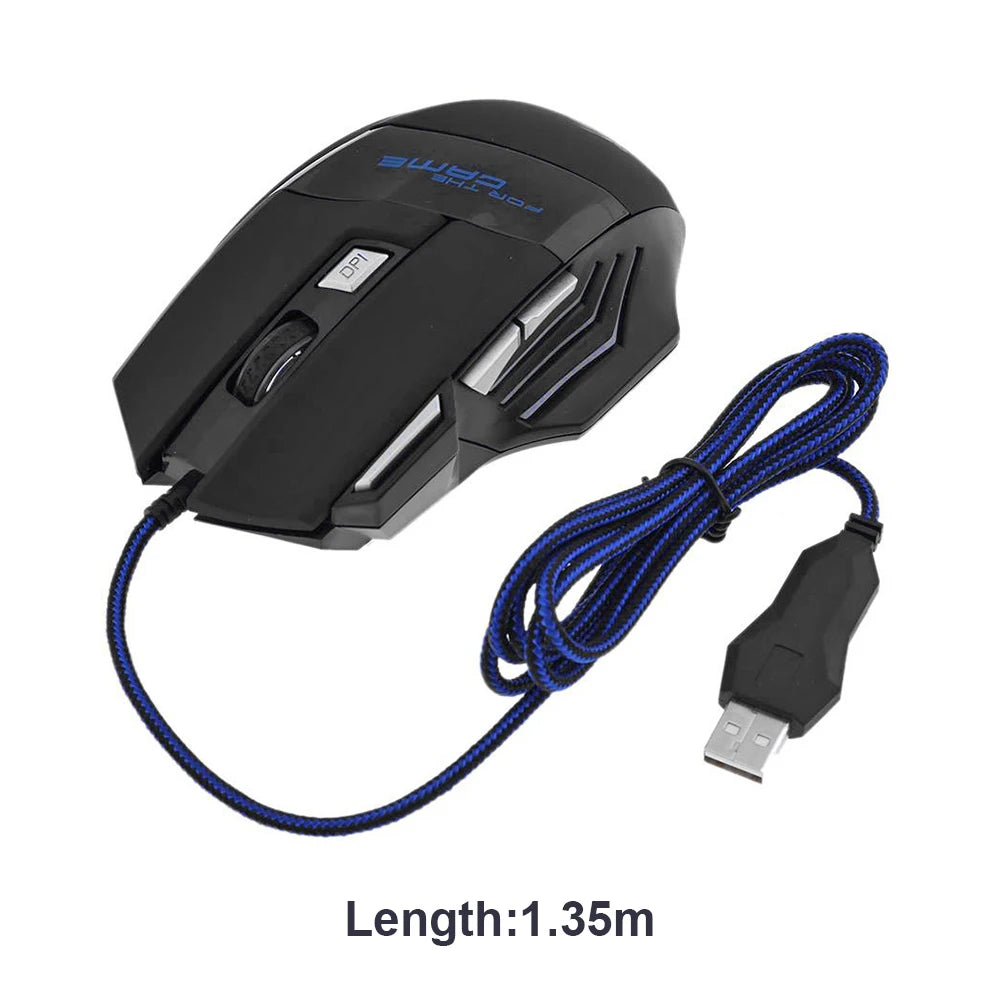 Ratón óptico con cable para juegos, periférico ergonómico retroiluminado con 7 botones, 5500 DPI, ajustable, para PC, ordenador de escritorio