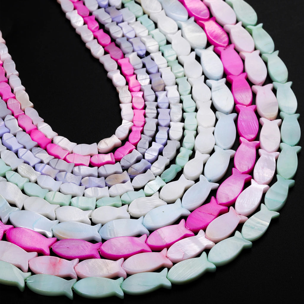 Conchas naturales de agua dulce con forma de pez, concha de nácar teñida multicolor, cuentas espaciadoras sueltas para fabricación de joyería, pulsera DIY