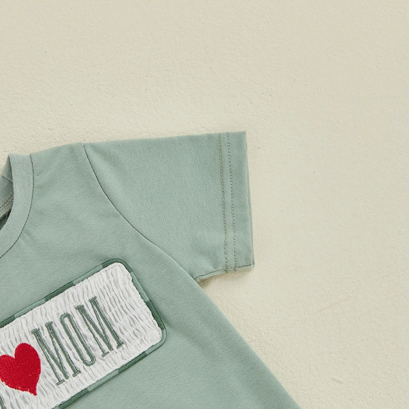 Conjuntos de ropa para el día de la madre, niñas y niños, trajes para niños pequeños, camiseta de manga corta con bordado de letras y pantalones cortos a cuadros, conjuntos de 2 uds.
