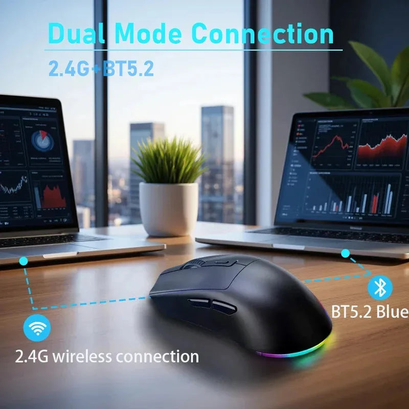 Ratón para Juegos de Última Generación con DPI Ajustable, Recargable, Inalámbrico, con Base de Carga, Bluetooth 2.4G, Modo Dual, RGB, Diseño Ergonómico