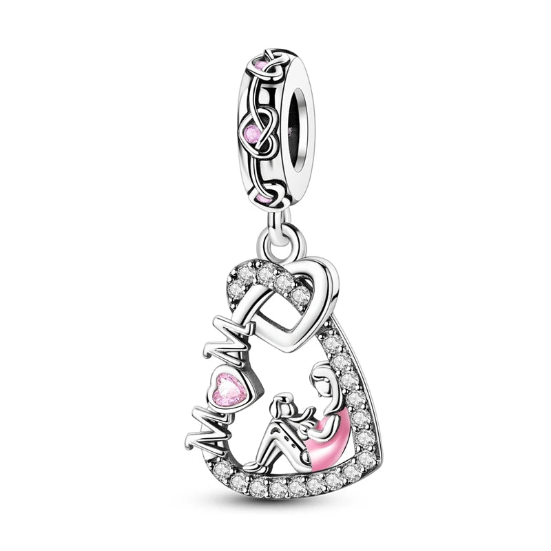 Abalorio de Plata de Ley 925 con Forma de Corazón y Cielo Estrellado, Abalorio Familiar de Madre, Hija e Hermana, Compatible con Pulseras, Colgante, Joyería DIY para Mujer, Regalo
