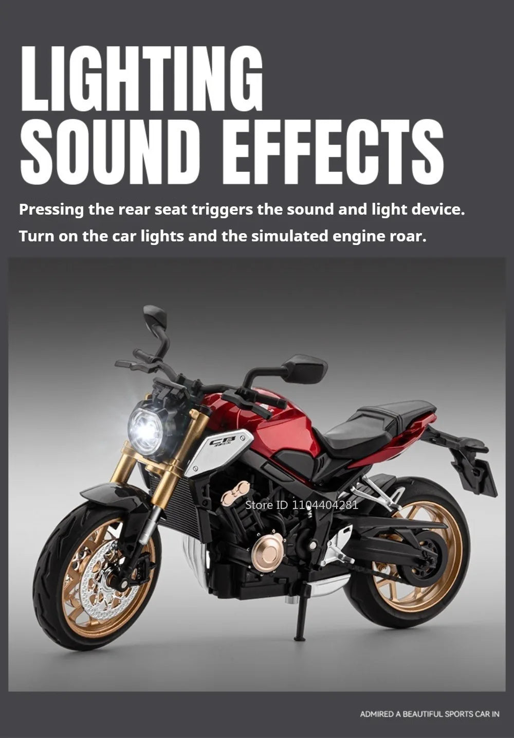 1:12 Honda CB650 CB400F juguetes de coches de aleación fundida modelos dirección de la rueda delantera de la motocicleta con vehículos ligeros de sonido coleccionar adornos