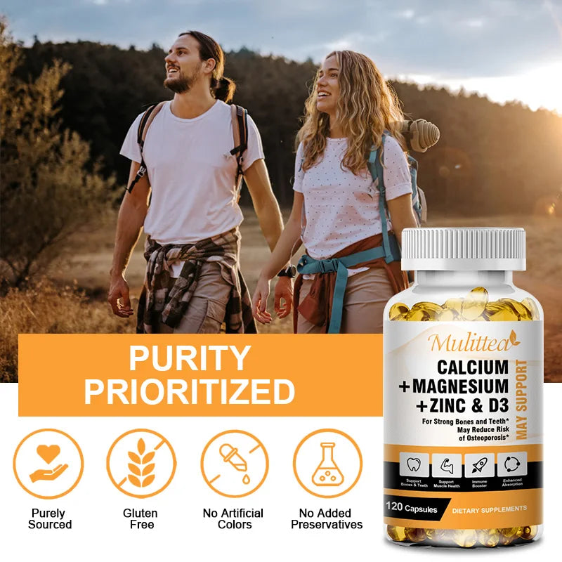 Mulittea-cápsulas de Zinc y magnesio de calcio con vitamina D3 para huesos fuertes y sistema nervioso, salud y promueve el crecimiento celular