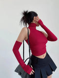 Top sin mangas Sexy para primavera y verano, Top corto plisado con mangas para chica picante y cuello alto, camiseta para mujer, ropa informal ajustada Y2k