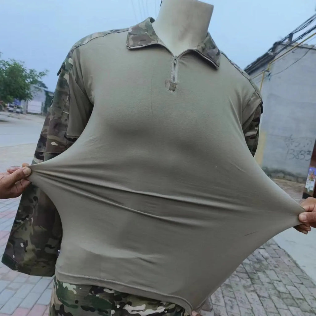 Camisas Tácticas de Manga Larga para Exteriores, Camisa de Combate con Cierre de 1/4, Algodón Ripstop Resistente al Desgaste, Camisetas de Camuflaje para Airsoft, Ropa Masculina