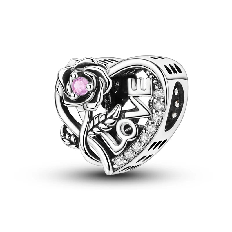 Abalorio de Plata de Ley 925 con Forma de Corazón y Cielo Estrellado, Abalorio Familiar de Madre, Hija e Hermana, Compatible con Pulseras, Colgante, Joyería DIY para Mujer, Regalo