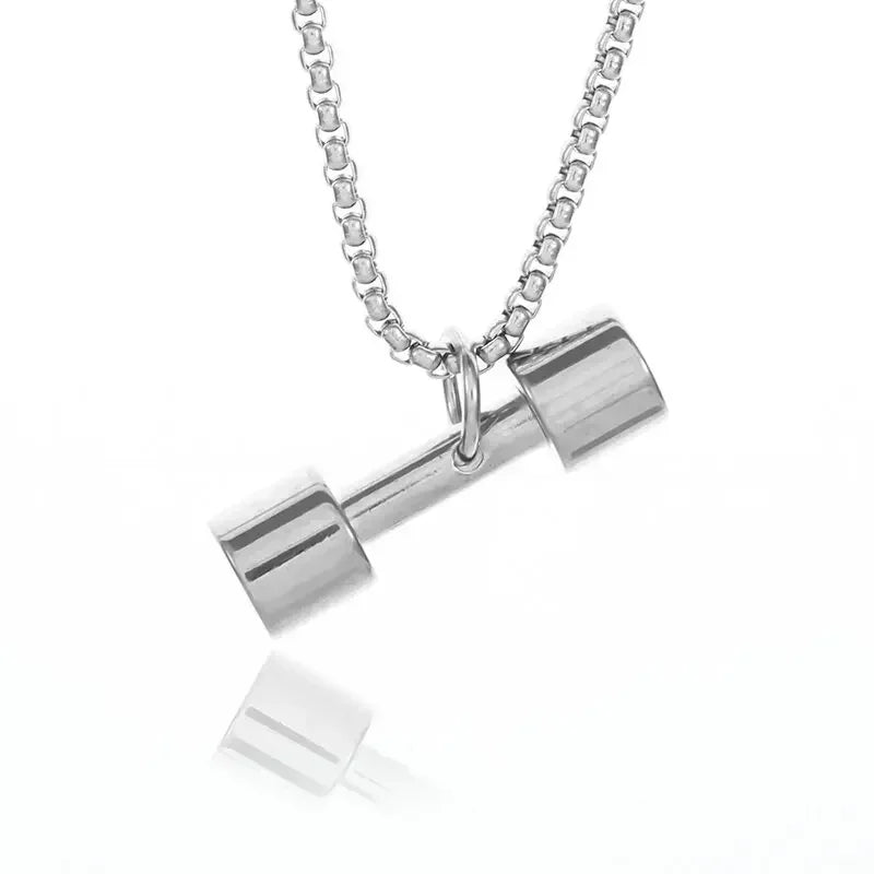 Colgante de mancuernas de levantamiento de pesas de acero inoxidable para hombre musculoso, collar de barra para culturismo, joyería deportiva para gimnasio para mujer