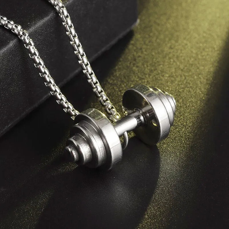 Colgante de mancuernas de levantamiento de pesas de acero inoxidable para hombre musculoso, collar de barra para culturismo, joyería deportiva para gimnasio para mujer