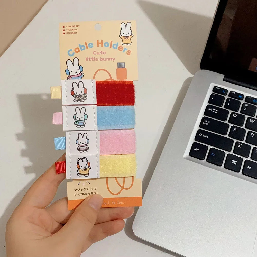 Kawaii Miffy nuevo estilo Cable USB cuerda de almacenamiento conejo de dibujos animados bordado impresión portátil cuerda elástica Cable organizador regalo para niña