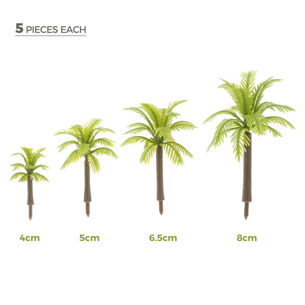 20 piezas Mini árboles modelo de palma de coco 3/4, 5/5,5/7cm plástico Artificial selva Diorama edificio ferrocarril DIY Micro juguetes de diseño
