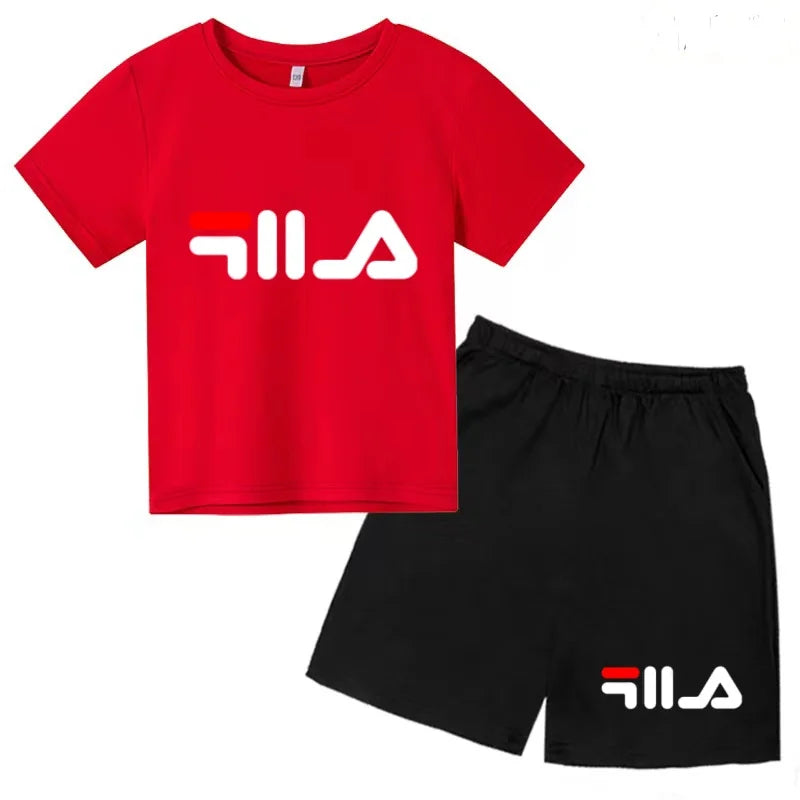 Ropa con letras para niños, camiseta de manga corta y pantalones cortos, ropa de verano fresca y encantadora, conjunto deportivo informal para niños y niñas de 3 a 12 años
