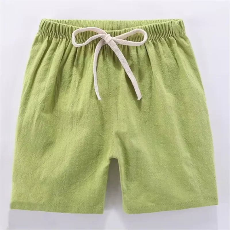 Pantalones cortos para niños y niñas, pantalones cortos deportivos de lino y algodón para verano, finos, transpirables, con cintura elástica, para playa, pantalones cortos informales sueltos para chico