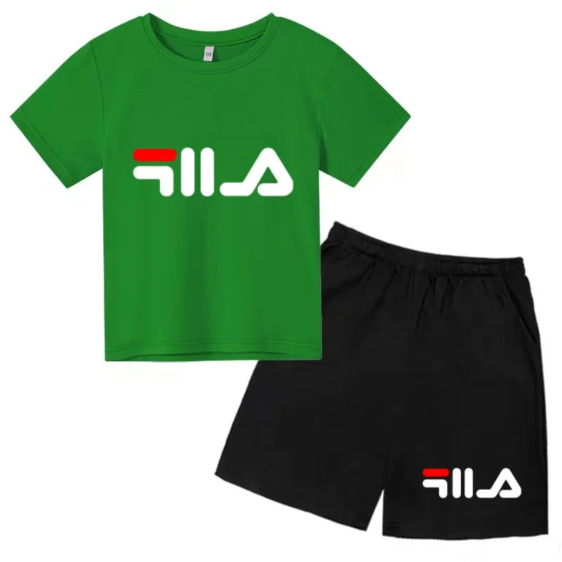 Ropa con letras para niños, camiseta de manga corta y pantalones cortos, ropa de verano fresca y encantadora, conjunto deportivo informal para niños y niñas de 3 a 12 años