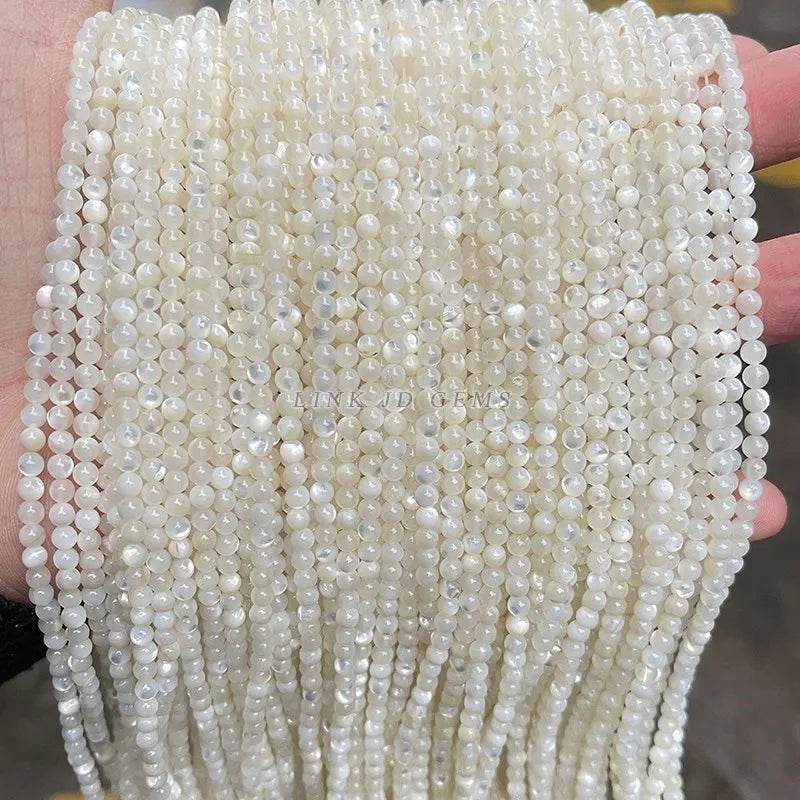 Cuentas de concha de nácar blanco Natural de 2, 3 y 4mm, cuentas redondas espaciadoras sueltas, cuentas pequeñas para fabricación de joyería, accesorio para collar y pulsera DIY