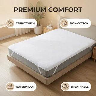Protector de Colchón Impermeable 100% Algodón Terry, Cubre Colchón Transpirable de Algodón con Cintas Elásticas en las Esquinas