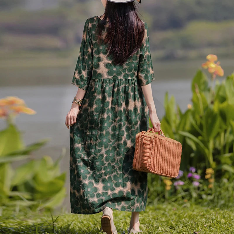 Vestido Floral Vintage mujer 2025 ZANZEA otoño Vestidos largos bohemios Casual manga larga Maxi Vestidos bata suelta Mujer de gran tamaño