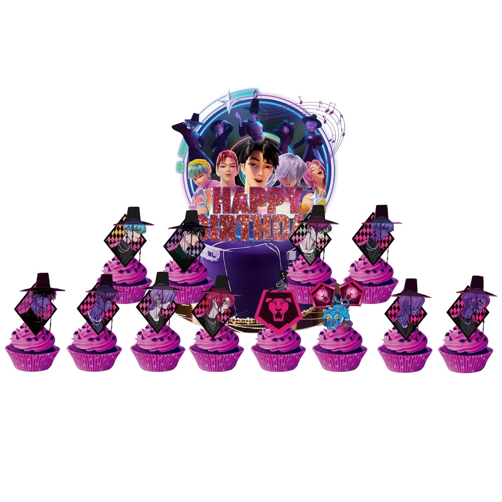 Vajilla desechable para fiesta temática de cazadores de demonios k-pop, plato con bandera de cazador, globo, decoración de cazadores, suministros para fiesta de cumpleaños