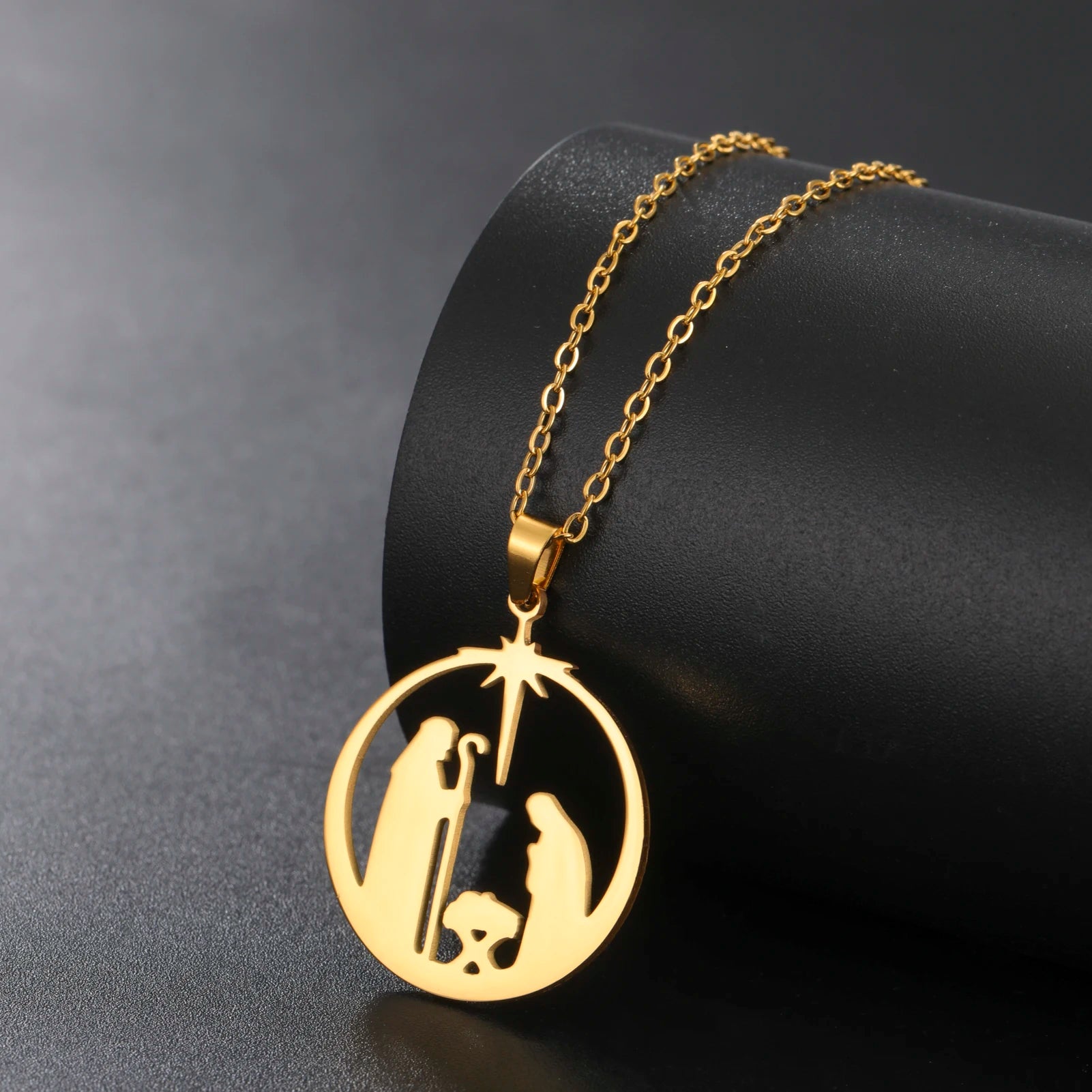 Collar con colgante de oración cristiana de acero inoxidable, talismán de oración con estrella de Ángel Retro Unisex, regalo de joyería para el día de la madre