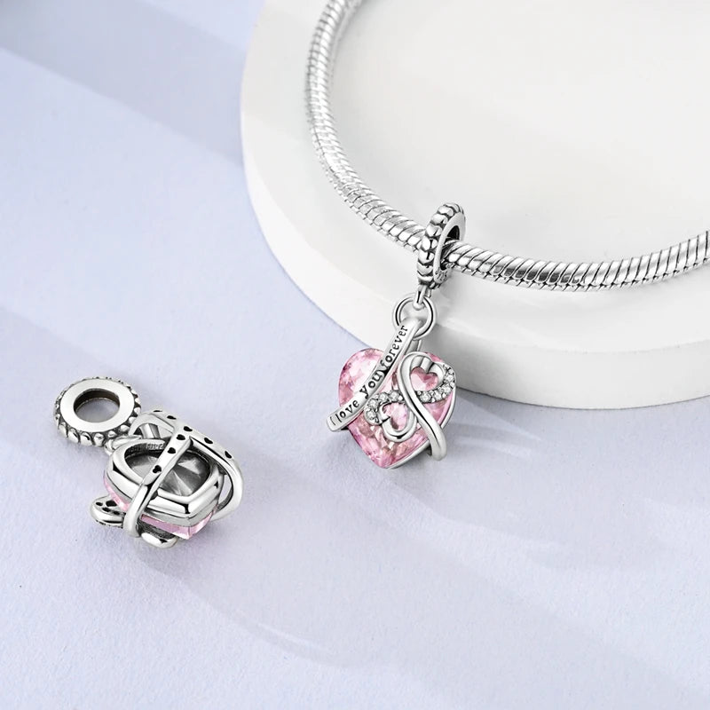 Abalorio de Plata de Ley 925 con Forma de Corazón y Cielo Estrellado, Abalorio Familiar de Madre, Hija e Hermana, Compatible con Pulseras, Colgante, Joyería DIY para Mujer, Regalo
