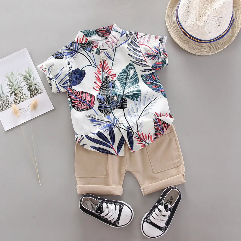 Conjunto de ropa de bebé de 2 uds., trajes infantiles para niños, ropa para niños, traje de moda para bebé, conjunto de ropa informal de verano, pantalones cortos superiores