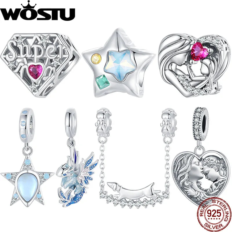 WOSTU-Colgante de estrella de dragón volador esmaltado de Plata de Ley 925, colgante de corazón, amor, supermomo, compatible con pulsera DIY, regalo para el día de la madre