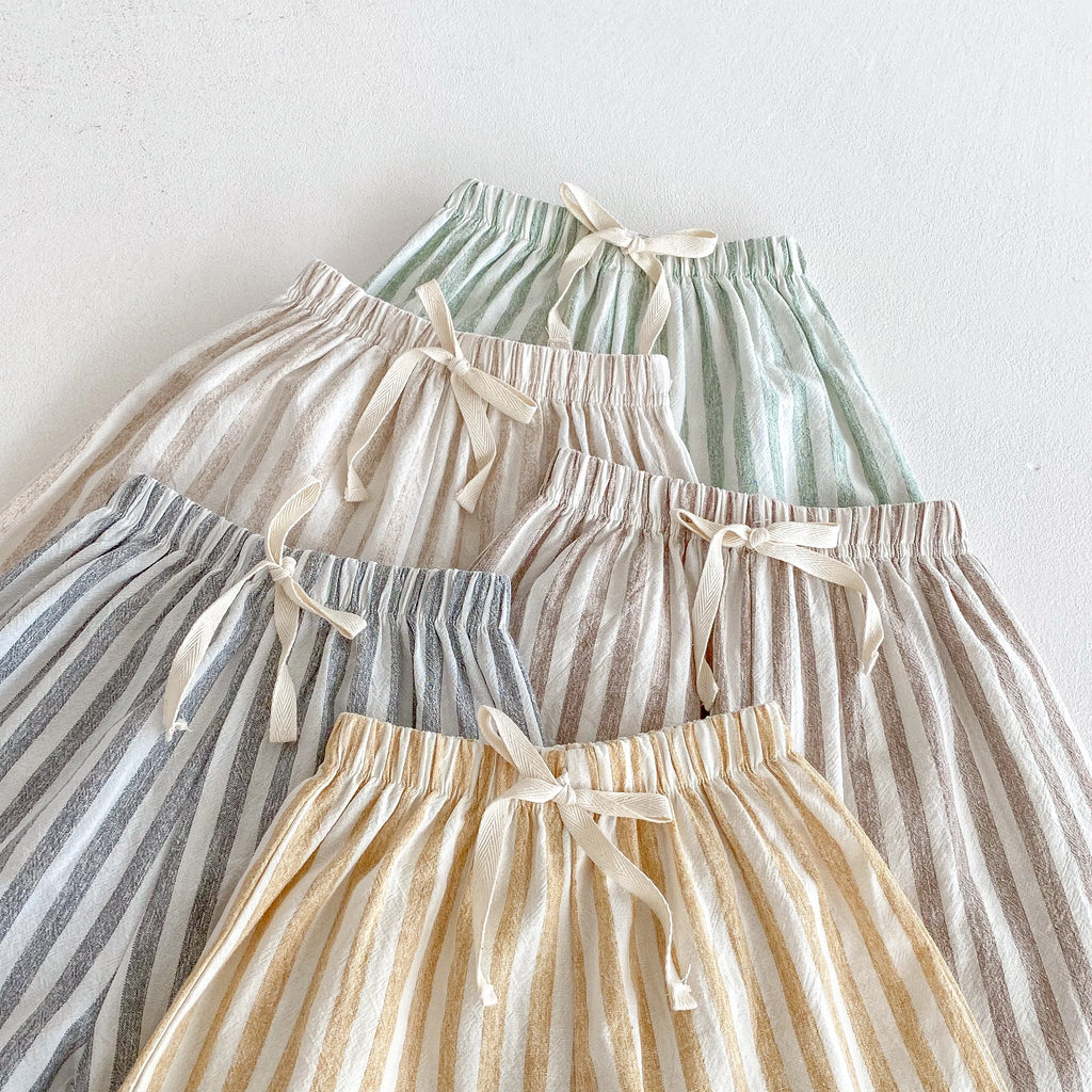 Pantalones Vintage de lino y algodón a rayas para niños, pantalones informales con diseño de bolsillo, pantalones de cintura elástica para niño niña, ropa, pantalones para niños