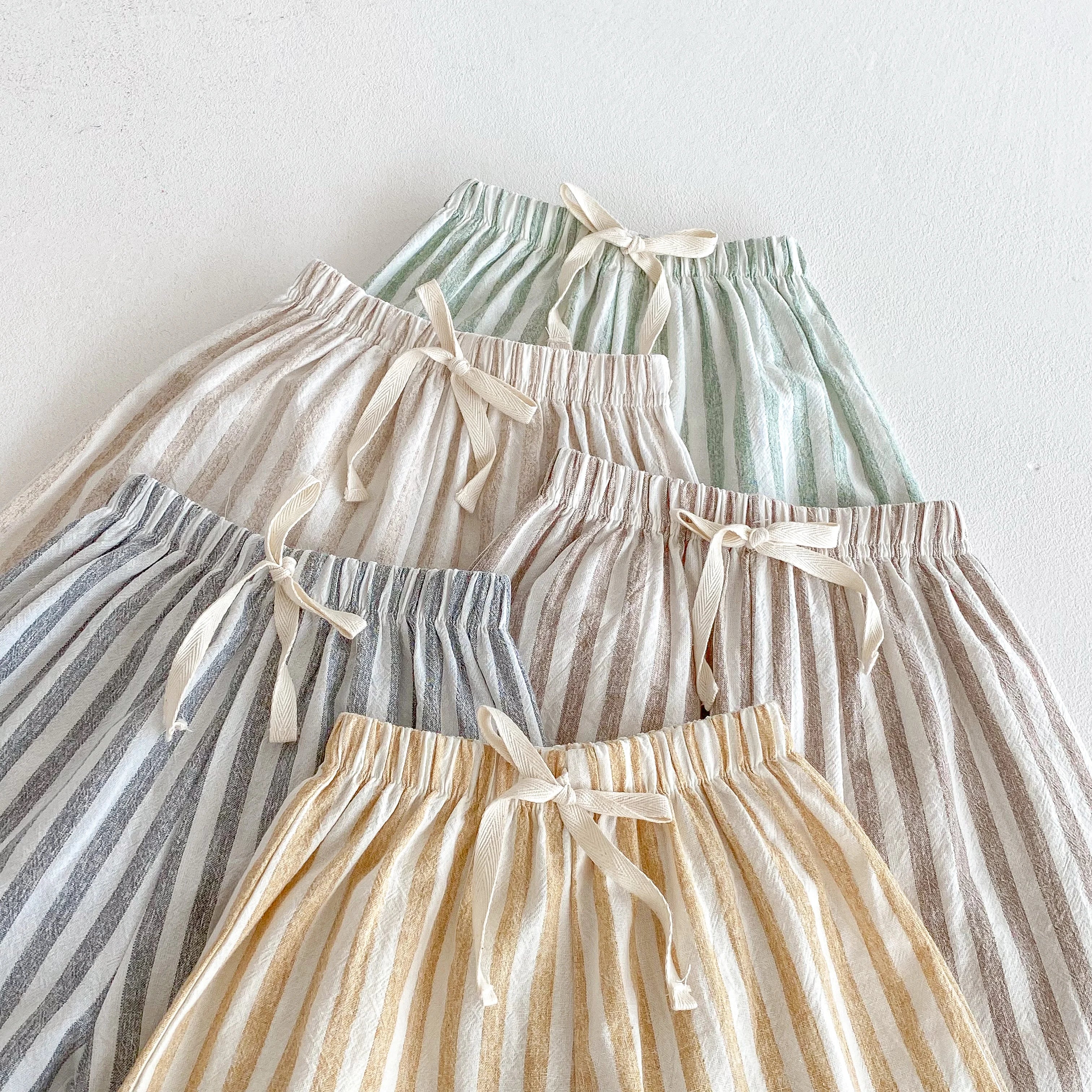 Pantalones Vintage de lino y algodón a rayas para niños, pantalones informales con diseño de bolsillo, pantalones de cintura elástica para niño niña, ropa, pantalones para niños