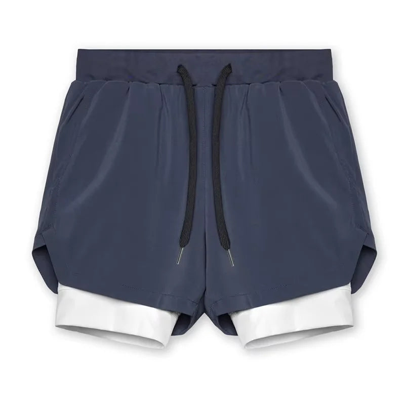 2025 nuevos pantalones cortos deportivos transpirables de doble capa gimnasios Fitness culturismo entrenamiento playa de secado rápido 2 en 1 pantalones cortos para correr para hombre