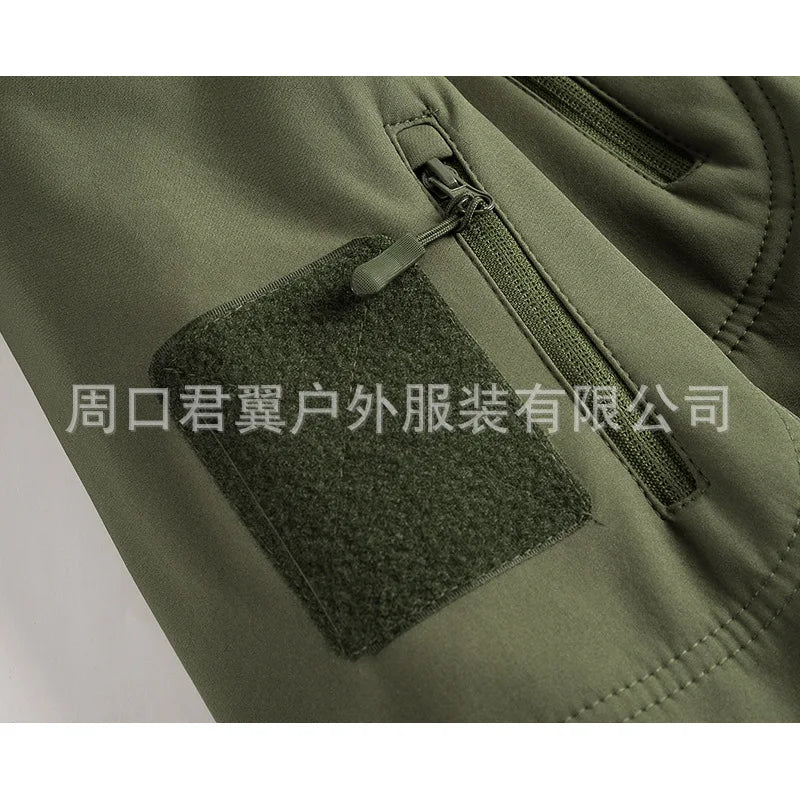 Chaqueta táctica de concha suave de piel de tiburón para hombre, abrigo con capucha de lana impermeable, ropa de caza, chaqueta de camuflaje para exteriores, invierno