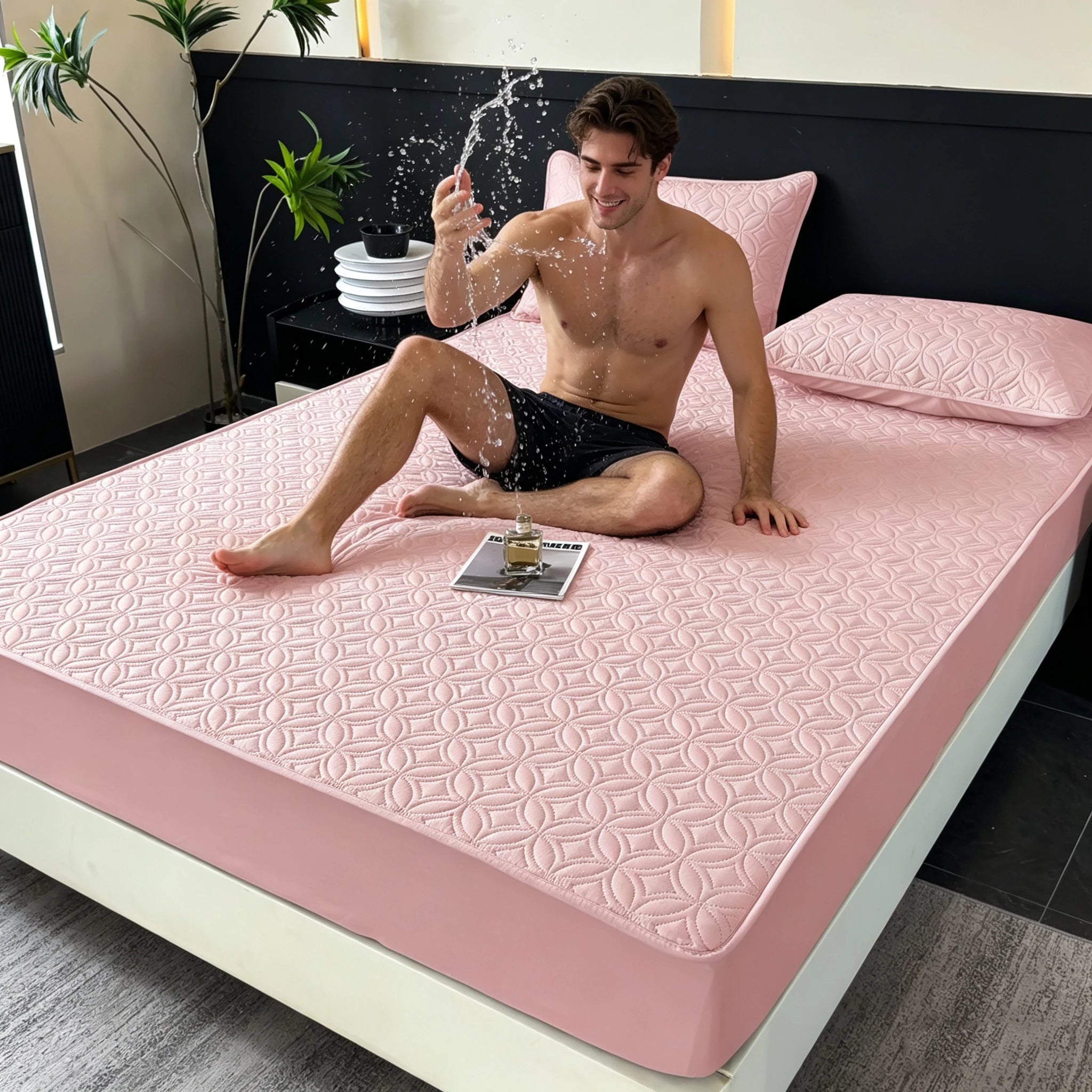 1 pieza de sábana ajustable de lujo, ultrasuave, cómoda e impermeable, y funda de colchón gruesa (funda de almohada no incluida), juego de ropa de cama de color liso, funda de colchón todo incluido, agradable para la piel
