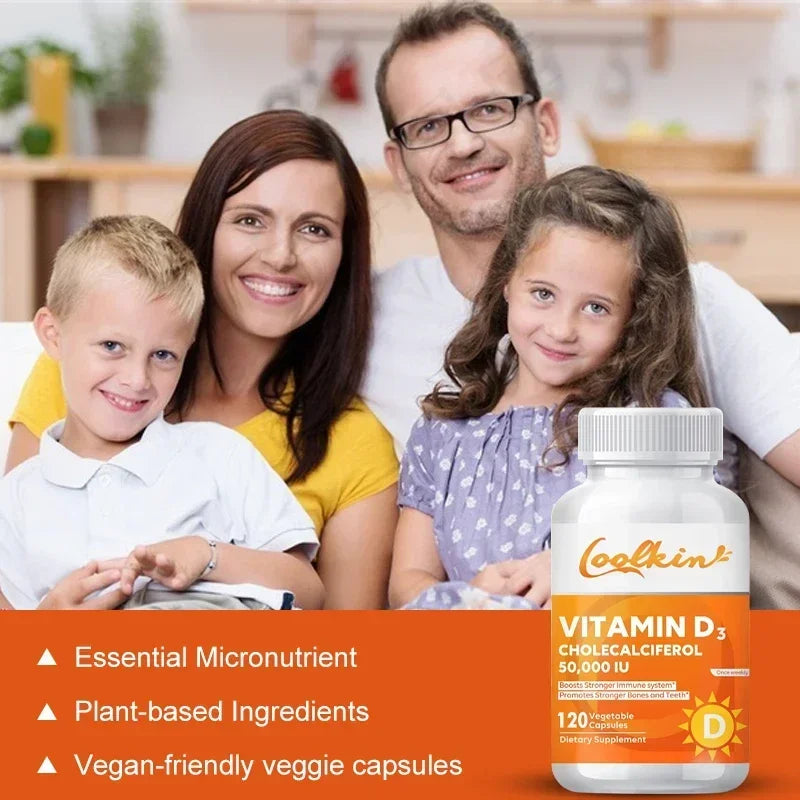 Vitamina D3 50000IU: salud muscular, huesos fuertes y salud del sistema nervioso, apoyo a la inmune