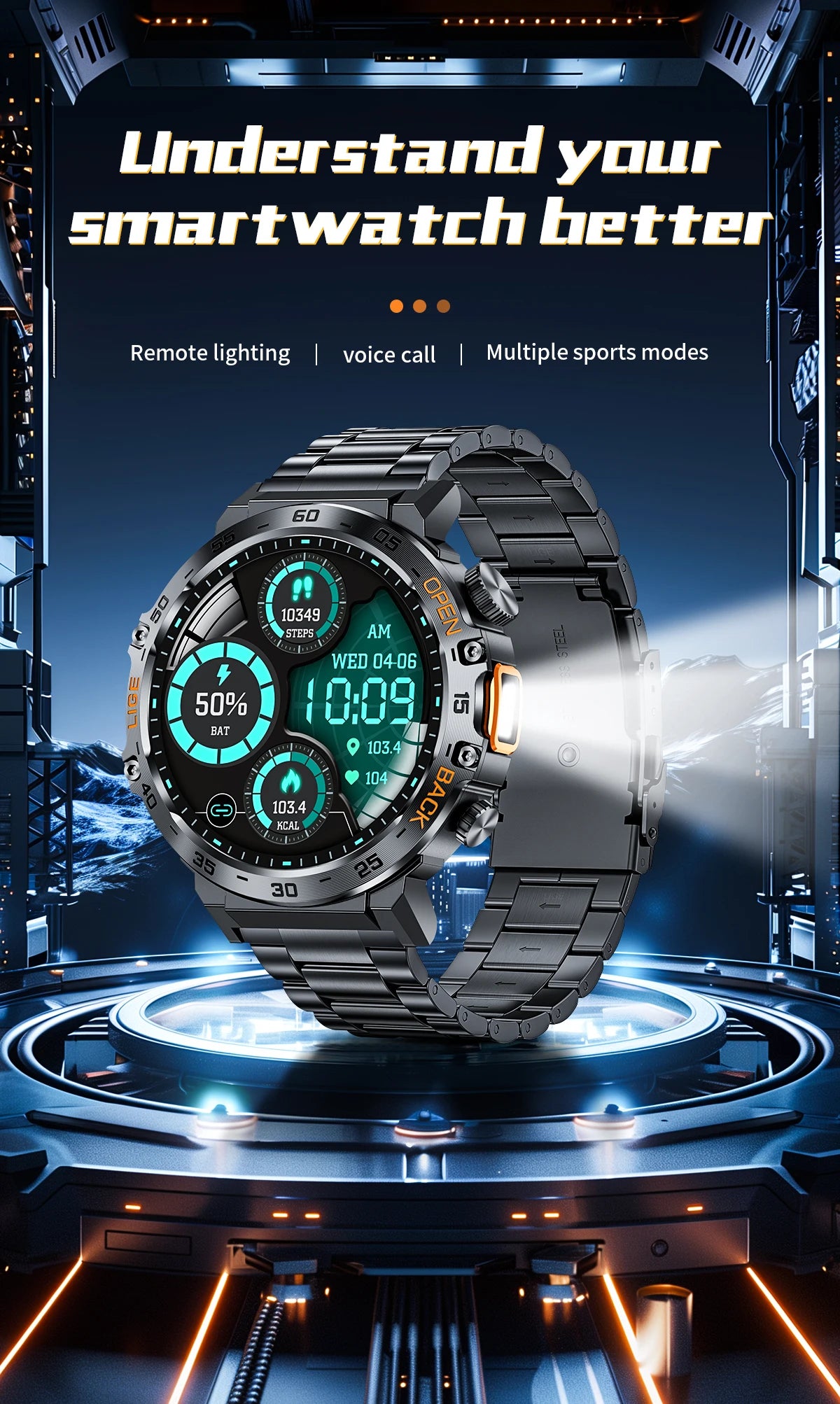 LIGE 2024 reloj inteligente para hombres 360*360 pantalla AMOLED HD relojes deportivos impermeables para Fitness linterna nueva reloj inteligente para hombres para Andrio IOS