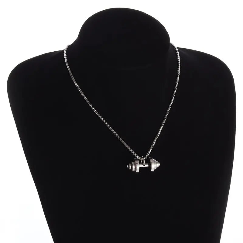 Colgante de mancuernas de levantamiento de pesas de acero inoxidable para hombre musculoso, collar de barra para culturismo, joyería deportiva para gimnasio para mujer