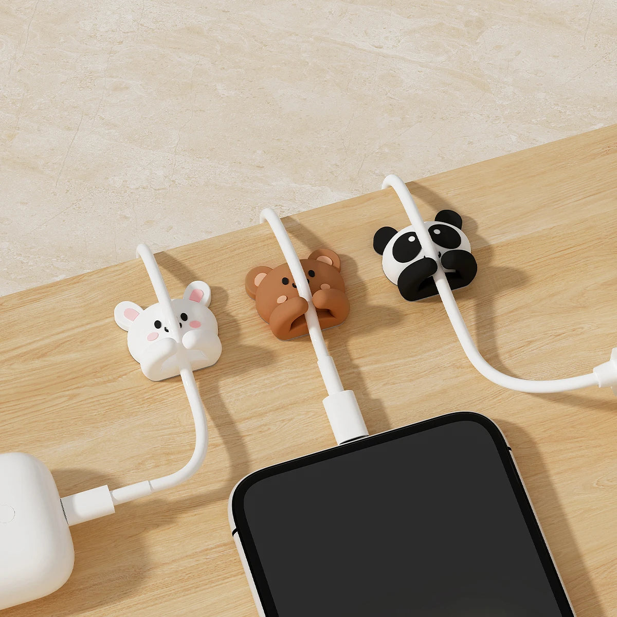Organizador de cables de escritorio con dibujos animados, bobinador autoadhesivo, gestión de cables, Clips de Cable de datos para auriculares, 2/3 Uds.