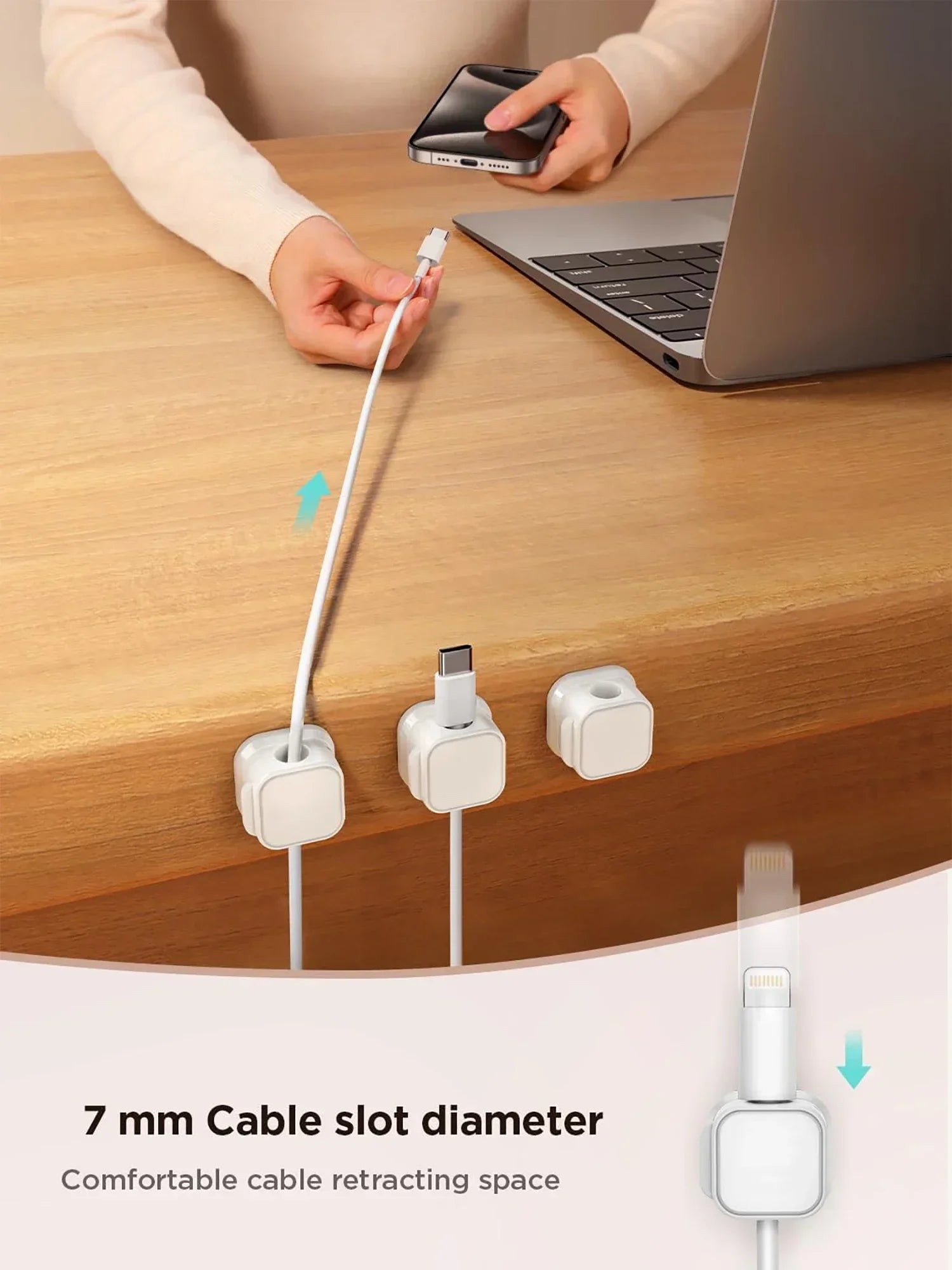 Clips para cables magnéticos Soporte para cables ajustable |   Organizador adhesivo debajo del escritorio Mgmt para mesita de noche de escritorio de pared de coche de oficina en casa