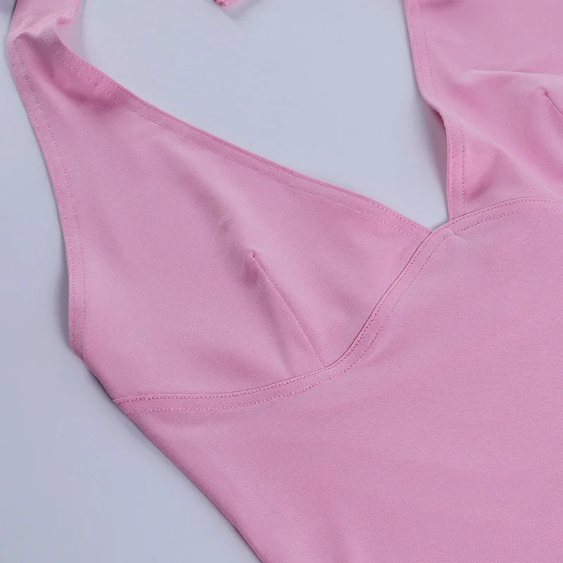 Camiseta sin mangas con cuello en V para mujer, Top Sexy con espalda descubierta, rosa, corsé