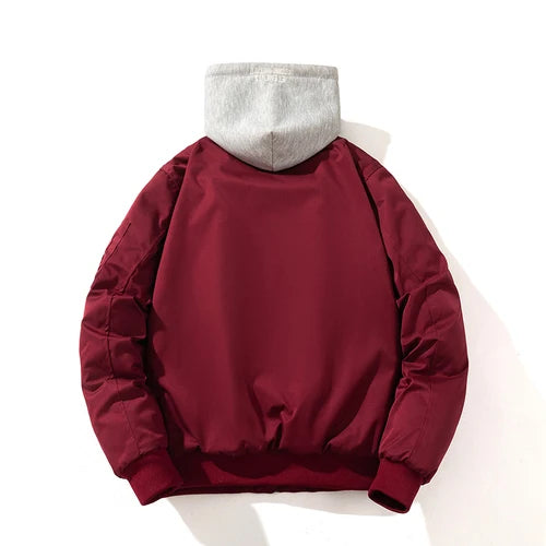 Chaqueta Bomber para hombre y mujer, chaqueta de piloto lisa de otoño e invierno, abrigo de béisbol con capucha Vintage a la moda, cortavientos informal, rojo, rosa, Borgoña