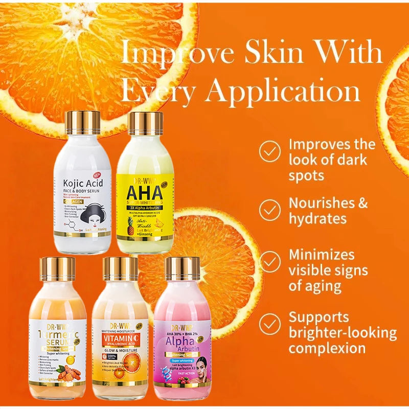 Esencia de 125 ml con Arbutina/Cúrcuma/Vitamina C para una Piel Radiante, Hidratante y Reafirmante, Esencia Líquida con AHA/Papaya/Glutatión/Ácido Kójico