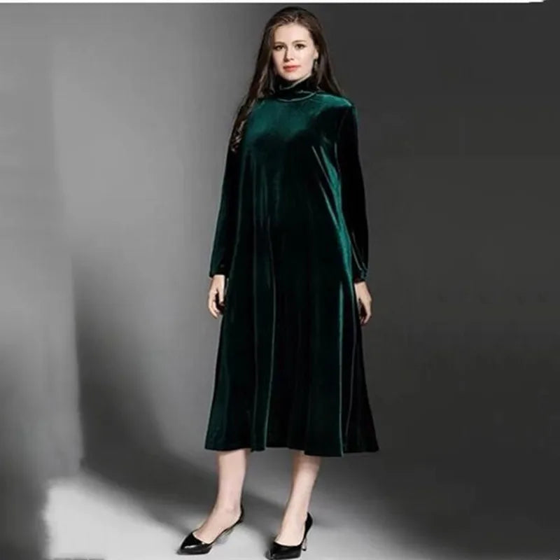 Vestido de terciopelo de invierno 2026 primavera manga larga cuello alto vestido elegante Casual Retro Vintage Vestidos de fiesta de terciopelo Vestidos