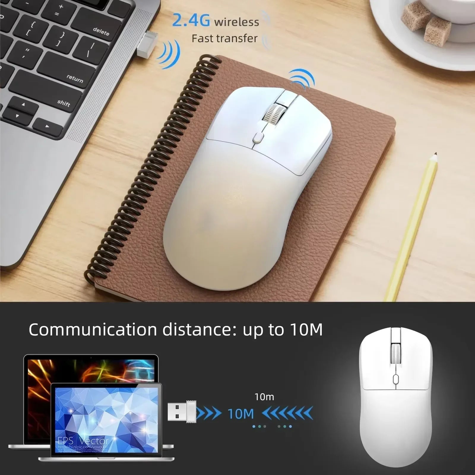 Ratón inalámbrico de 2,4G, Bluetooth 5,4, ratón ergonómico para juegos, ratón de 800-1200-1600 DPI, ratón de oficina recargable para PC y portátil