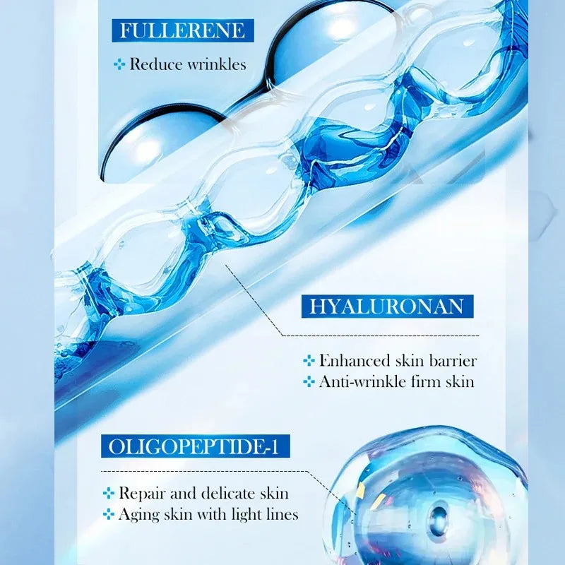 Suero facial de ácido hialurónico, antienvejecimiento, nutritivo profundo, colágeno de fullereno, esencia para arrugas, blanqueamiento, cuidado de la piel
