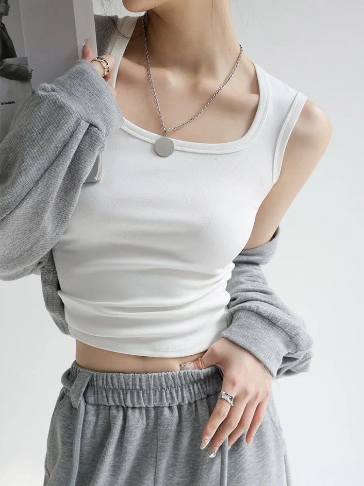 Camiseta sin mangas acanalada con cuello en U para mujer, camisola elástica básica térmica sin mangas, ropa térmica de verano para mujer