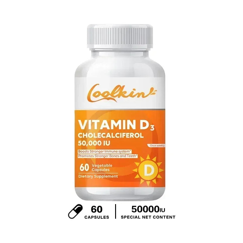 Vitamina D3 50000IU: salud muscular, huesos fuertes y salud del sistema nervioso, apoyo a la inmune