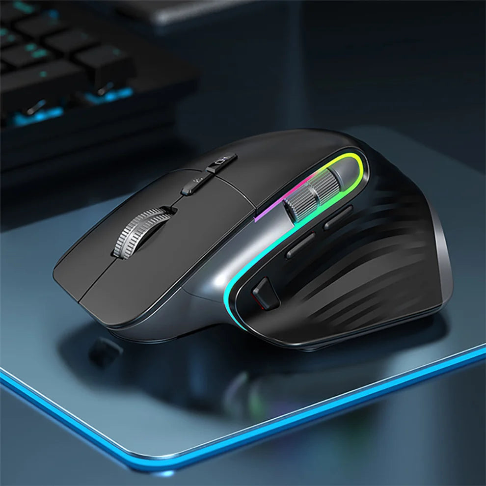 JOMAA-ratón inalámbrico para juegos de ordenador, Mouse negro de 2,4G con Bluetooth, RGB, recargable, diseño ergonómico, para oficina