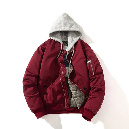 Chaqueta Bomber para hombre y mujer, chaqueta de piloto lisa de otoño e invierno, abrigo de béisbol con capucha Vintage a la moda, cortavientos informal, rojo, rosa, Borgoña