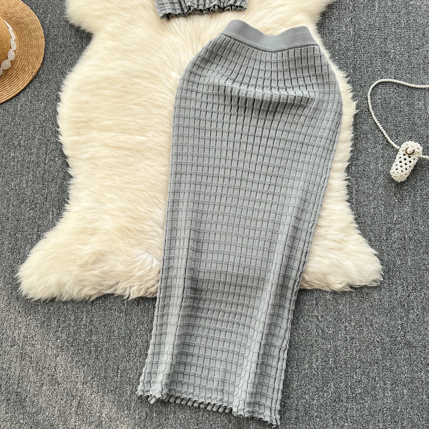 Conjunto de falda de moda de verano para mujer, camisetas sin mangas Sexy, cintura alta, Saya larga delgada, trajes de dos piezas, ropa de punto sólida